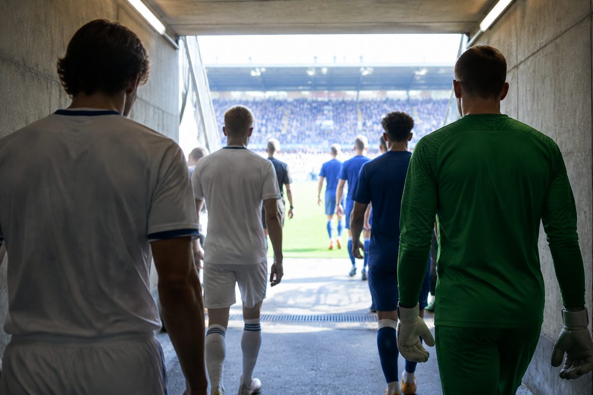 Spillertunnel på et dansk fodboldstadion før kampstart